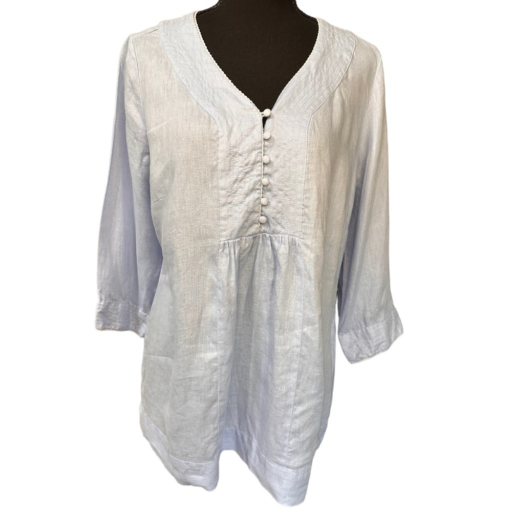 Malvin Light Blue Linen Half Button Front Tunic, Size L